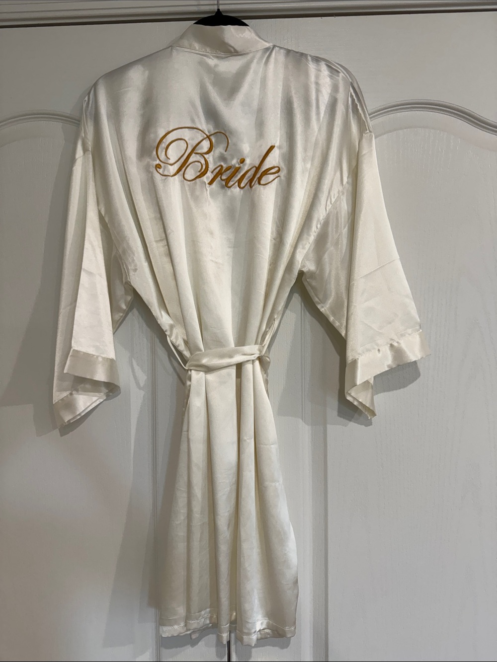 Ivory Satin Bride Robe with Gold Embroidery